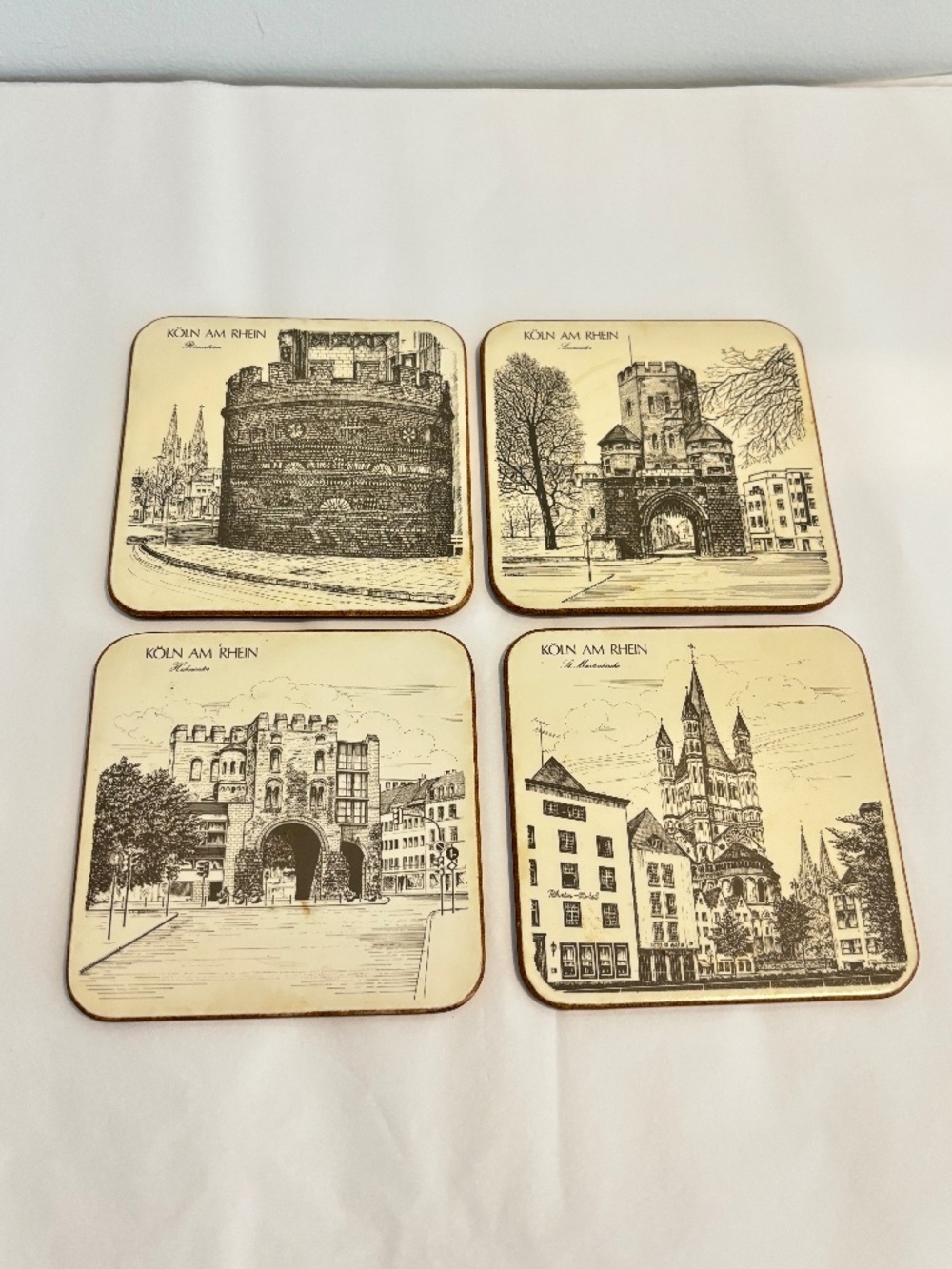 PIMPERNEL vintage SET Of FOUR cork backed square coasters black & white Germany